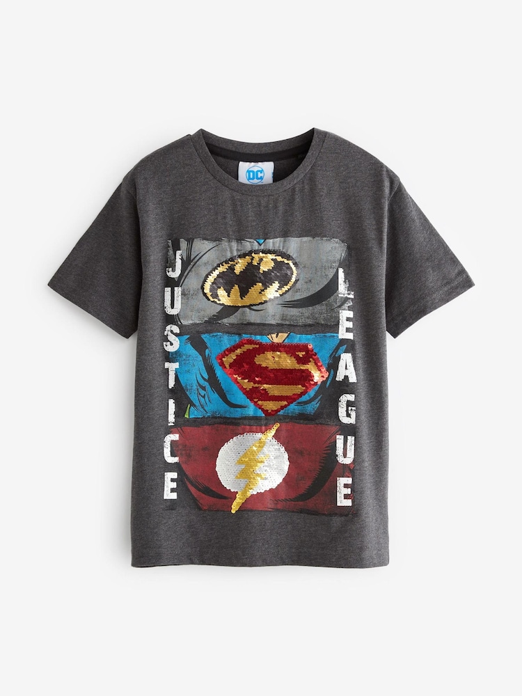 Темно-серый Серый League Justice - Футболка с лицензионным принтом пайеток (3-16лет) - Image 1 of 4