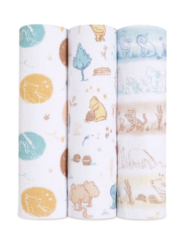 White aden + anais™ Disney Baby Winnie In The Woods Large 100% Cotton Muslin Blankets 3 Pack - Image 1 of 6