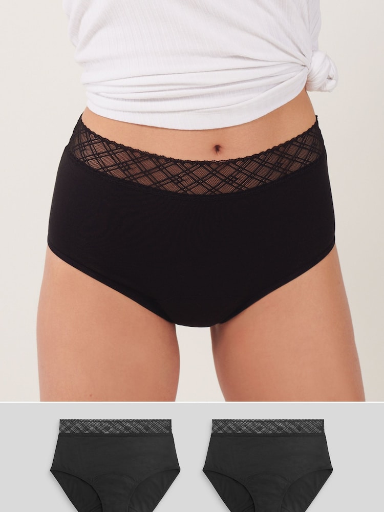 Black Full Brief Medium Flow Period Knickers 2 Pack - Image 1 of 10