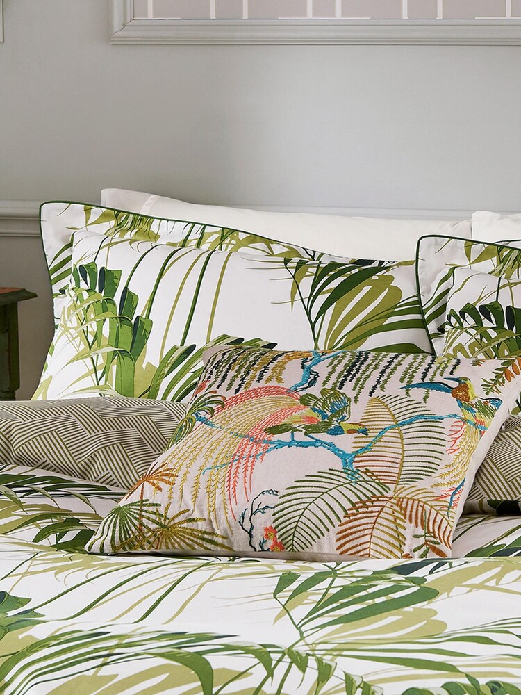 Sanderson Green Multicoloured Cotton Embroidered Palm House Cushion - Image 1 of 4
