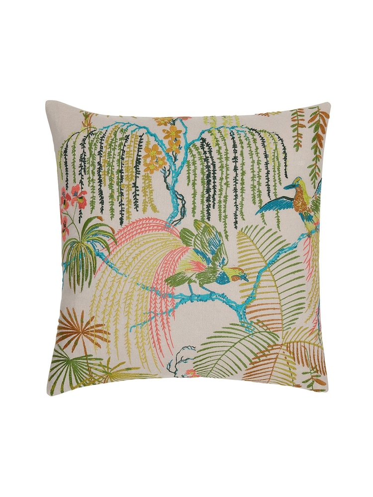 Sanderson Green Multicoloured Cotton Embroidered Palm House Cushion - Image 2 of 4
