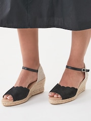Black Forever Comfort® Scalloped Peep Toe Wedges - Image 5 of 9