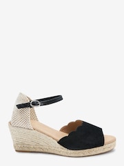 Black Forever Comfort® Scalloped Peep Toe Wedges - Image 6 of 9