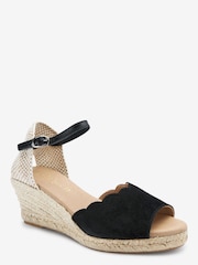 Black Forever Comfort® Scalloped Peep Toe Wedges - Image 7 of 9