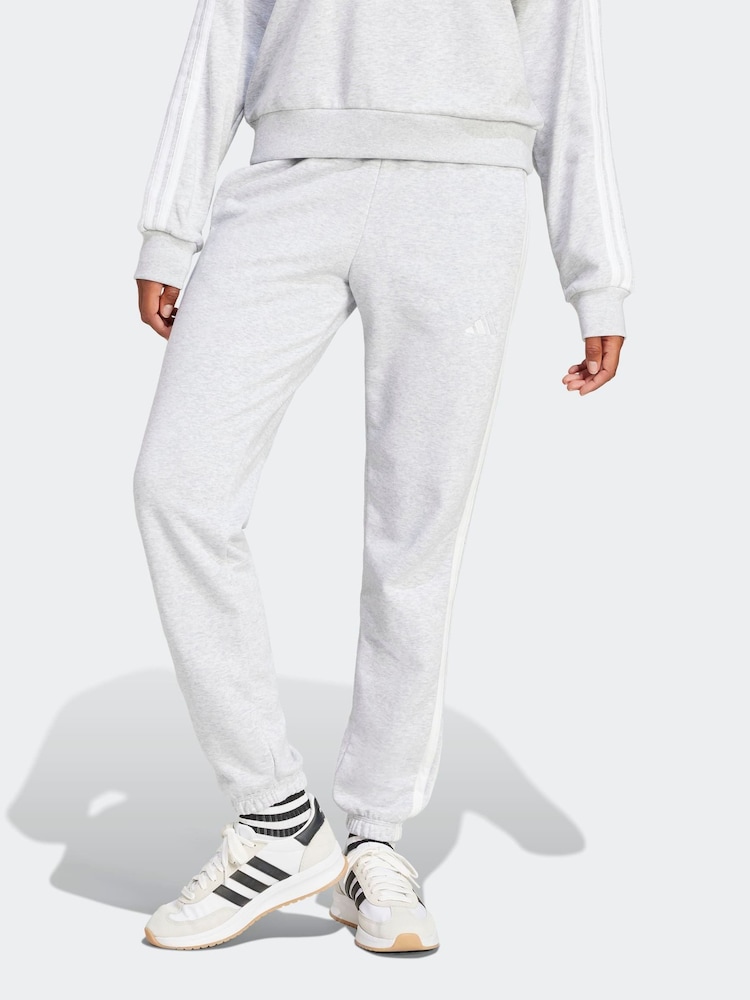 adidas Grey Essentials 3-Stripes French Terry Cuffed Joggers - Image 2 of 5 adidas Grey Essentials 3-Stripes French Terry Cuffed Joggers - Image 2 of 5