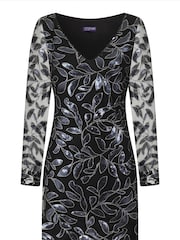 HotSquash Black Blouson Sleeved V-Neck Sequin Dress - Image 3 of 3