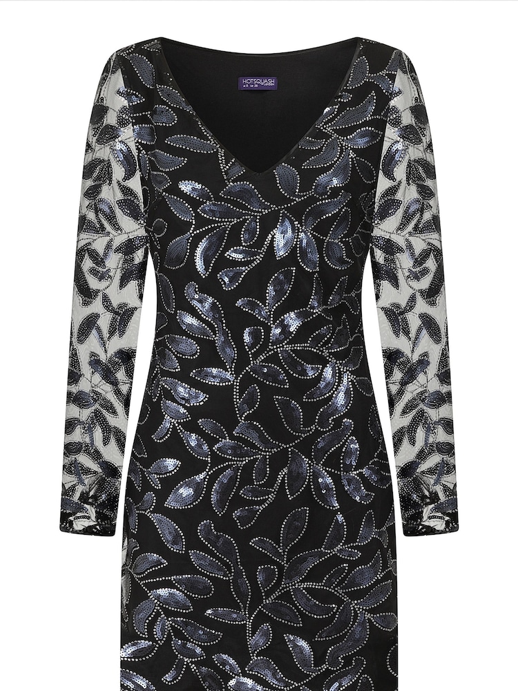 HotSquash Black Blouson Sleeved V-Neck Sequin Dress - Image 3 of 3