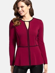HotSquash Brown Jersey Keyhole Top With Contrast Seams - Image 1 of 4