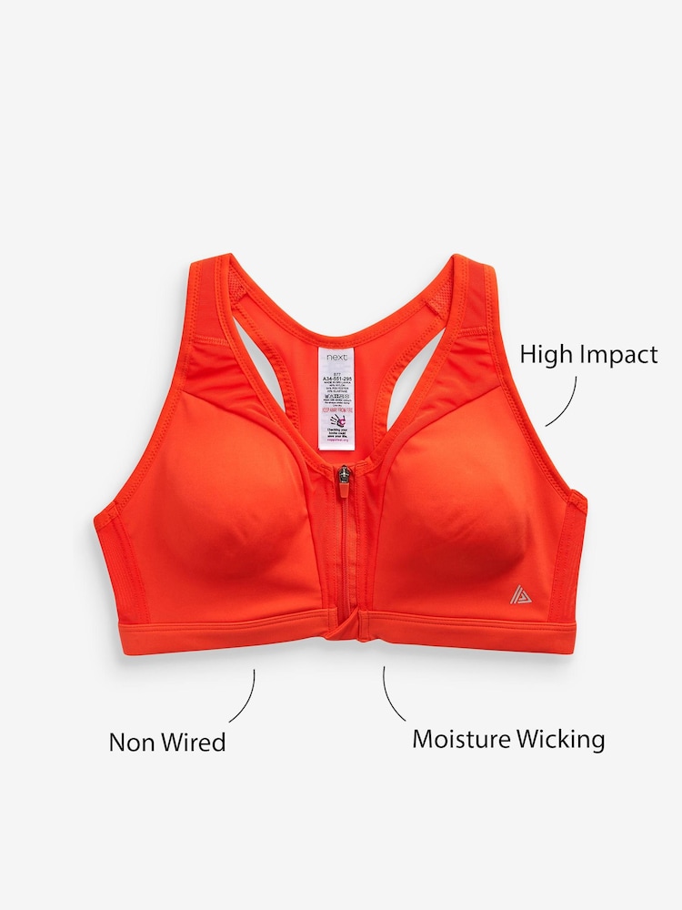 Orange Next Active Sports High Impact Zip Front Bra - Image 1 of 3