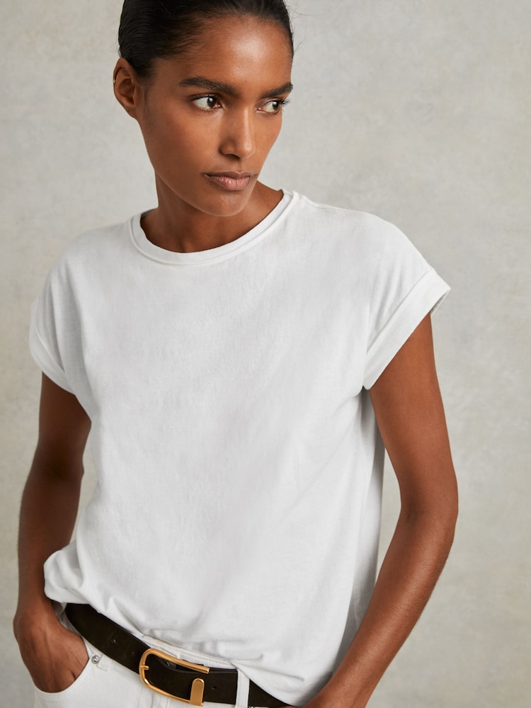 Reiss White Tereza Cotton-Jersey Crew Neck T-Shirt - Image 1 of 5