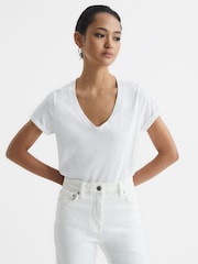 Reiss White Luana Cotton-Jersey V-Neck T-Shirt - Image 1 of 6