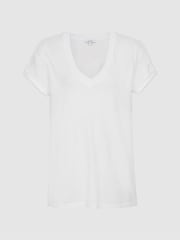 Reiss White Luana Cotton-Jersey V-Neck T-Shirt - Image 2 of 6