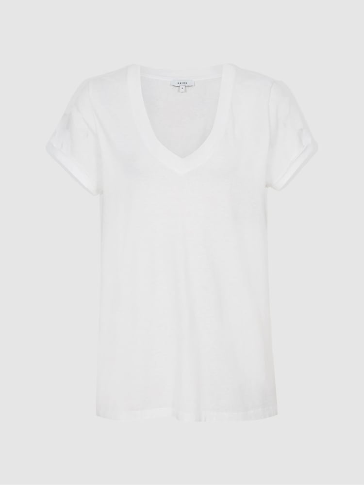 Reiss White Luana Cotton-Jersey V-Neck T-Shirt - Image 2 of 6