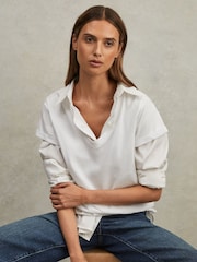 Reiss White Luana Cotton-Jersey V-Neck T-Shirt - Image 6 of 6