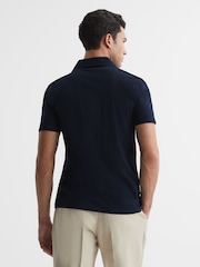 Reiss Navy Caspa Mercerised 100% Cotton Jersey Cuban Collar Shirt - Image 5 of 6