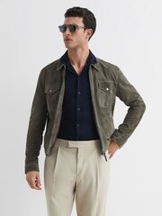 Reiss Navy Caspa Mercerised 100% Cotton Jersey Cuban Collar Shirt - Image 6 of 6