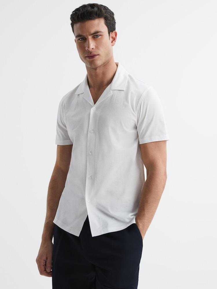 Reiss White Caspa Mercerised Jersey Cuban Collar Shirt - Image 1 of 7