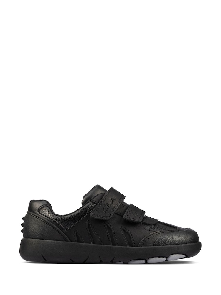 Clarks Black Multi Fit Dinosaur Sole Leather Kids Shoes - Image 1 of 7
