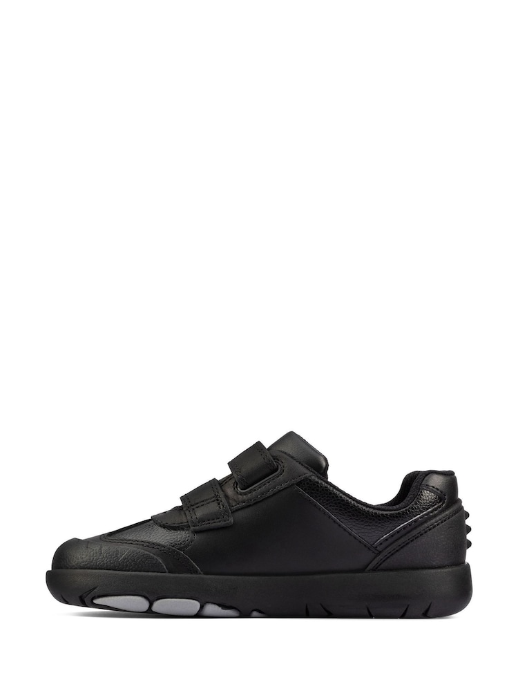Clarks Black Multi Fit Dinosaur Sole Leather Kids Shoes - Image 2 of 7