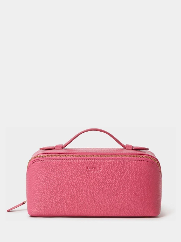 Osprey London Pink The Jet Set Leather Washbag - Image 1 of 5 Osprey London Pink The Jet Set Leather Washbag - Image 1 of 5