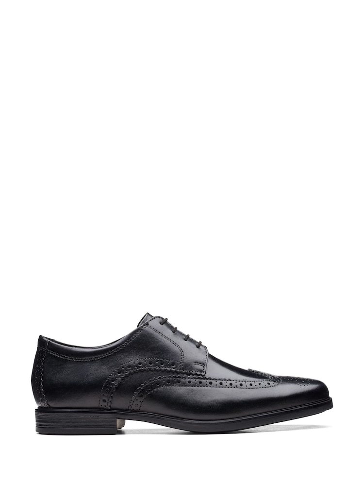 Clarks Black Standard Fit (G) Leather Howard Walk Wide Fit Shoes - Image 1 of 6