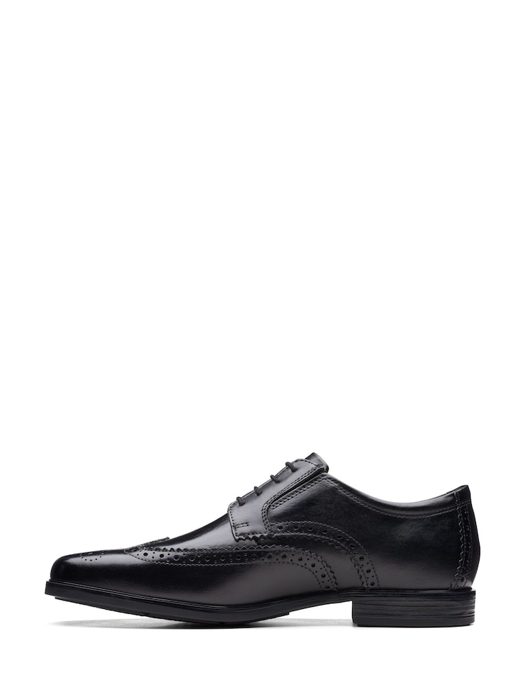 Clarks Black Standard Fit (G) Leather Howard Walk Wide Fit Shoes - Image 2 of 6