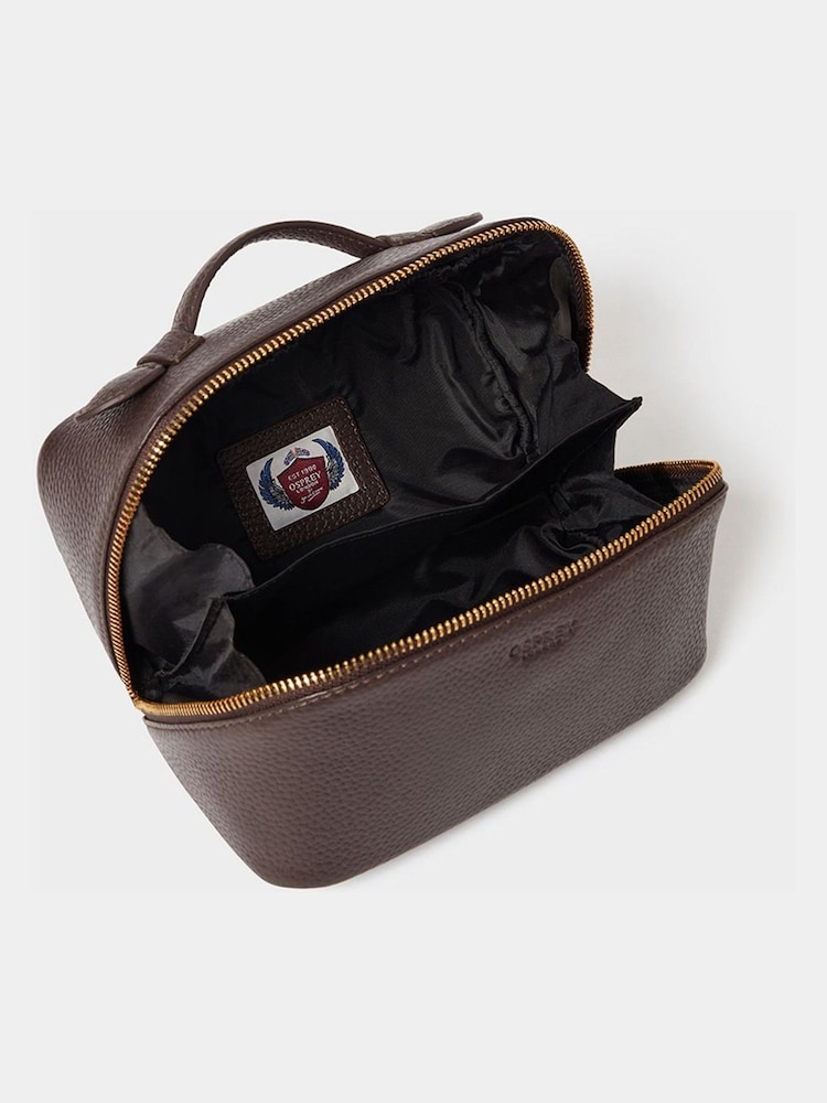 Osprey London Brown The Mini Jet Set Leather Washbag - Image 4 of 4 Osprey London Brown The Mini Jet Set Leather Washbag - Image 4 of 4