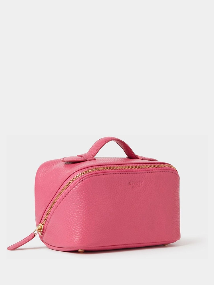 Osprey London Pink The Mini Jet Set Leather Washbag - Image 2 of 5 Osprey London Pink The Mini Jet Set Leather Washbag - Image 2 of 5