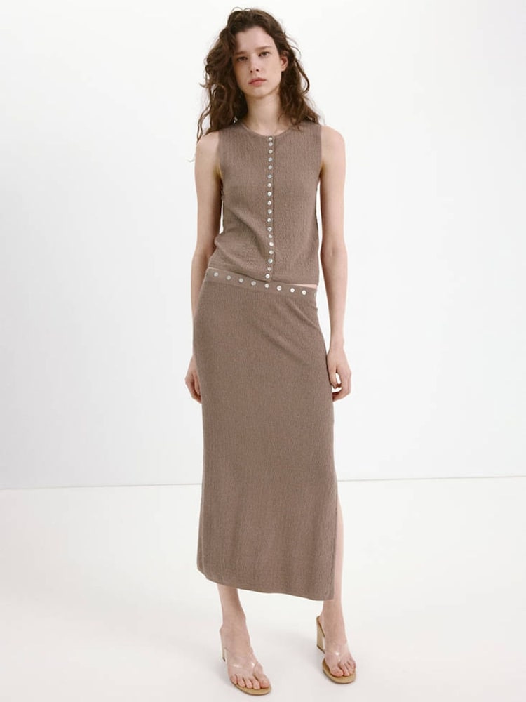 Mango Brown Shell Button Vest - Image 1 of 6