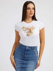 Guess Short Sleeved Hibiscus Logo R7 White T-Shirt - Image 5 of 8