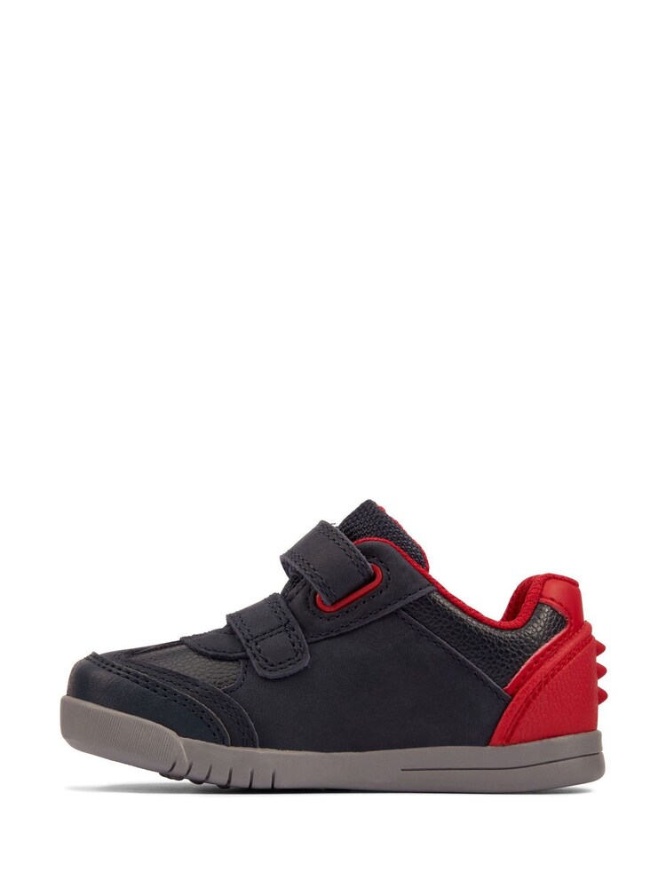 Clarks Navy Blue/Red Multi Fit Leather Dinosaur Trainers - Image 1 of 7