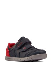 Clarks Navy Blue/Red Multi Fit Leather Dinosaur Trainers - Image 2 of 7