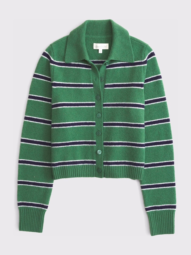 Abercrombie & Fitch Green Stripe Collared Cardigan - Image 1 of 1