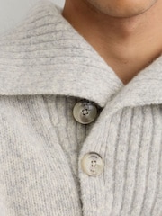 Reiss Soft Grey Marl Parch Wool-Blend Half-Button Collared Jumper - Image 3 of 6