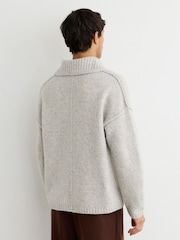 Reiss Soft Grey Marl Parch Wool-Blend Half-Button Collared Jumper - Image 4 of 6
