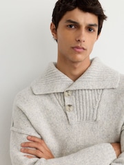 Reiss Soft Grey Marl Parch Wool-Blend Half-Button Collared Jumper - Image 5 of 6