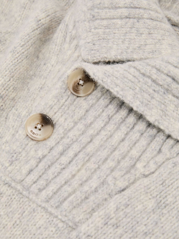 Reiss Soft Grey Marl Parch Wool-Blend Half-Button Collared Jumper - Image 6 of 6 Reiss Soft Grey Marl Parch Wool-Blend Half-Button Collared Jumper - Image 6 of 6