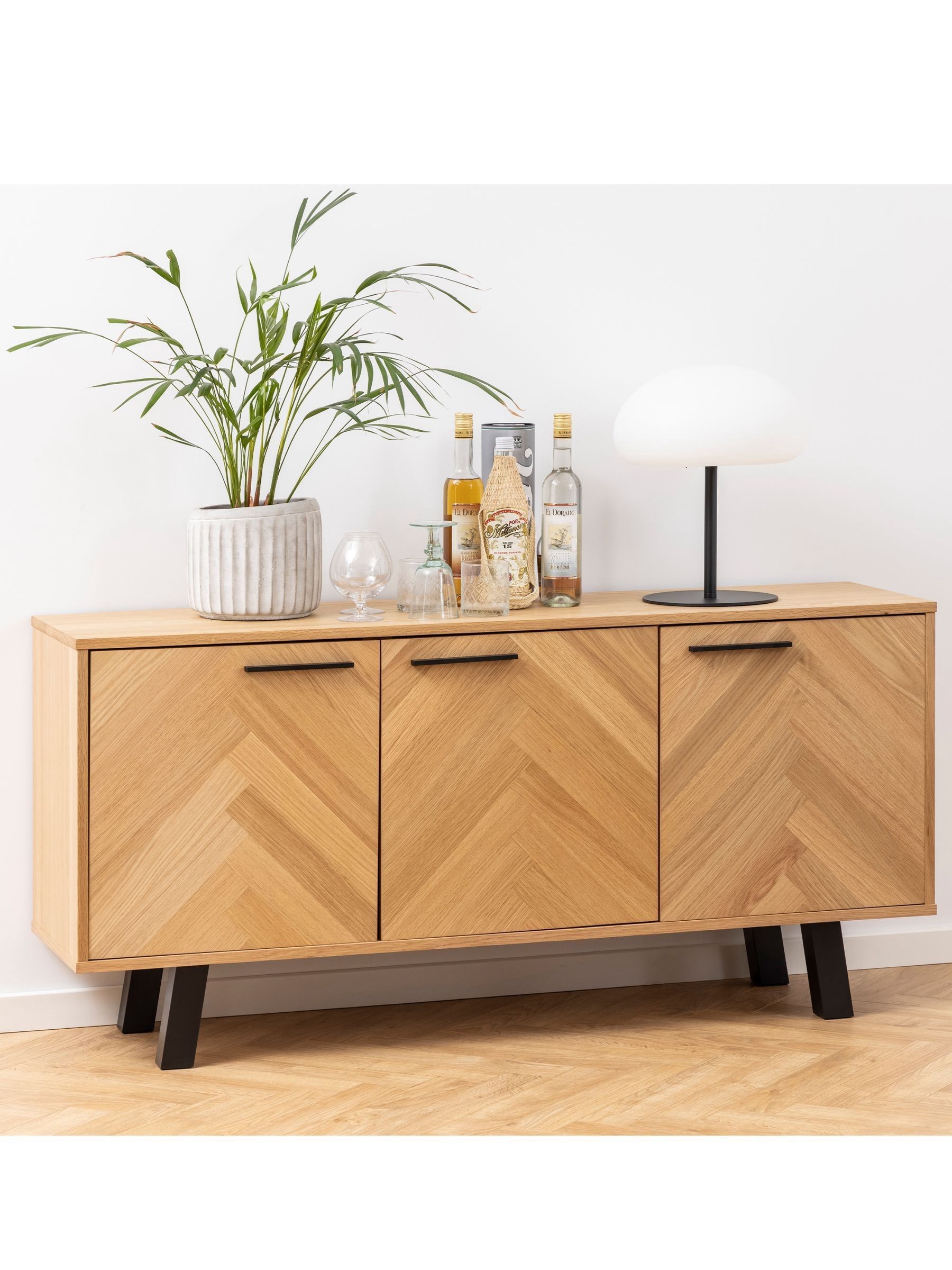 B&Q -  Brighton 3 Door Sideboard In Oak With Herringbone Effect - Image 7