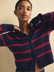 Abercrombie & Fitch Navy Stripe Collared Cardigan - Image 1 of 4