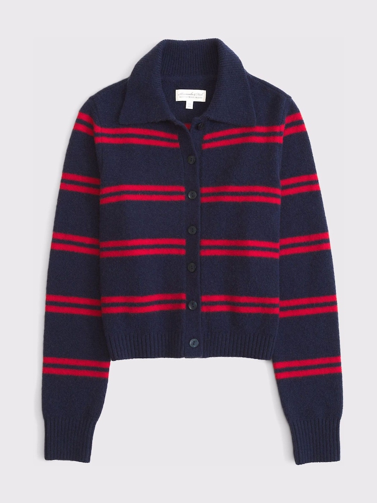 Abercrombie & Fitch Navy Stripe Collared Cardigan - Image 4 of 4