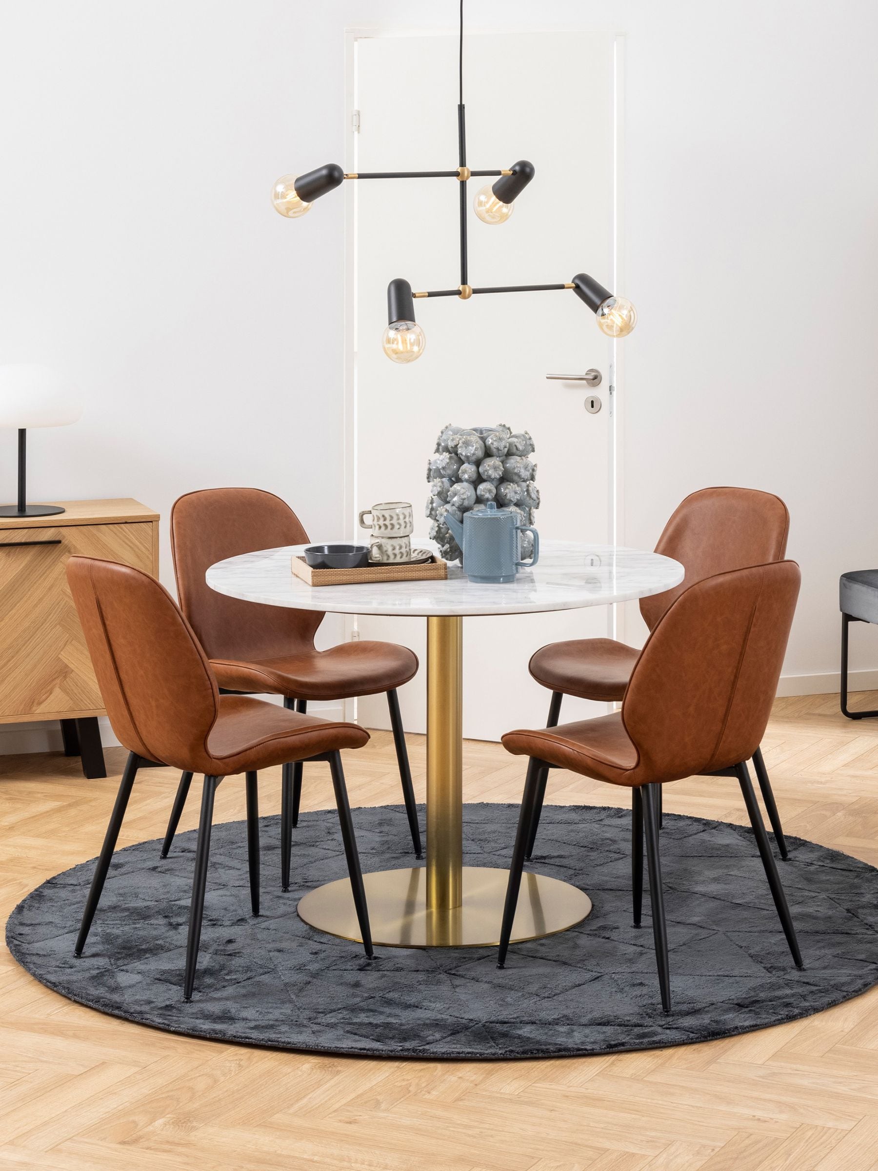 Furniture To Go White/Gold Corby Round Dining Table With Polished Marble Top & Base - No - Image 3