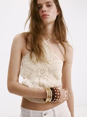 Mango Cream Crochet Halterneck Top - Image 1 of 7