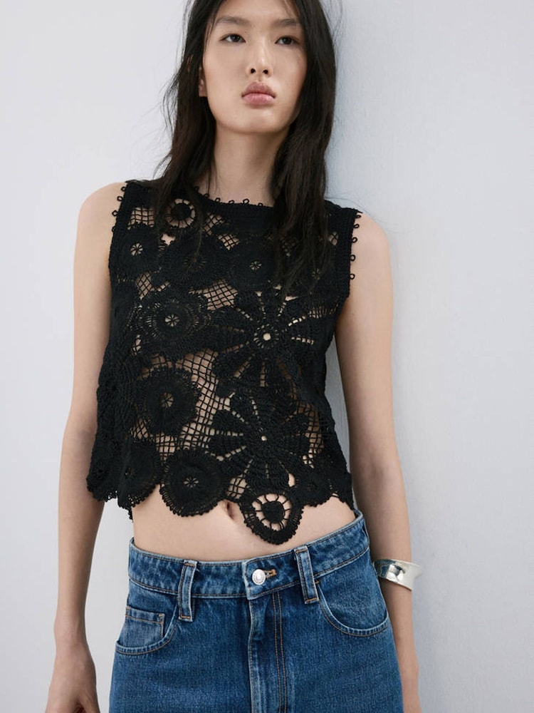 Mango Black Crochet Vest Top - Image 1 of 7