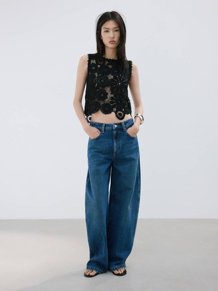 Mango Black Crochet Vest Top - Image 2 of 7