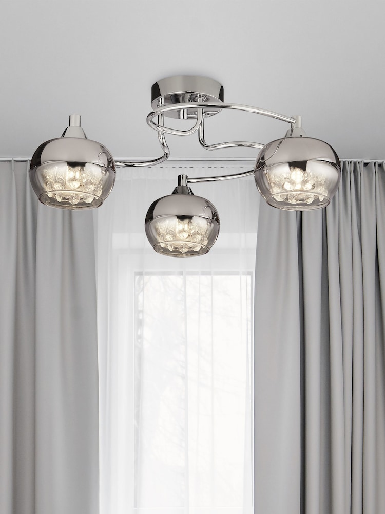 Searchlight Rose/Chrome Freya 3 Light Flush Ceiling Light - Image 1 of 4