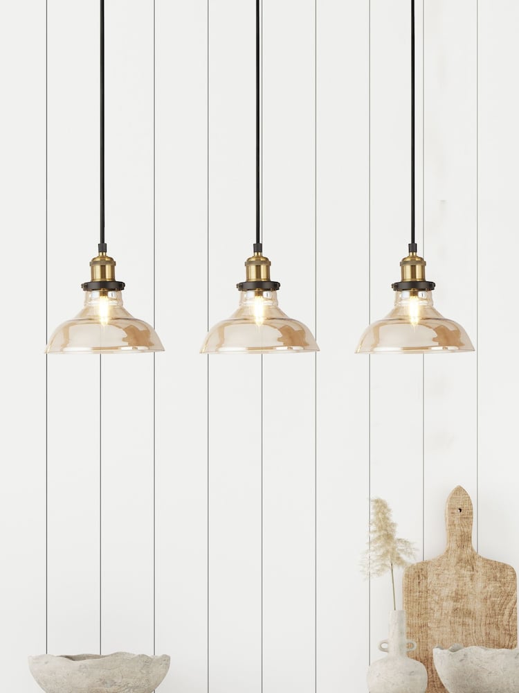 Searchlight Amber/Brass Alan 3 Light Bar Pendant - Image 1 of 4