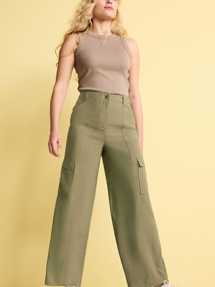 Green Tailored Utility Cargo Straight Trousers - Image 1 of 4