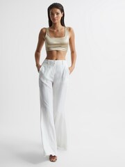 Reiss Gold Zuri Metallic Square Neck Crop Top - Image 3 of 7