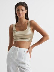 Reiss Gold Zuri Metallic Square Neck Crop Top - Image 4 of 7