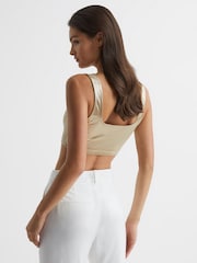 Reiss Gold Zuri Metallic Square Neck Crop Top - Image 5 of 7